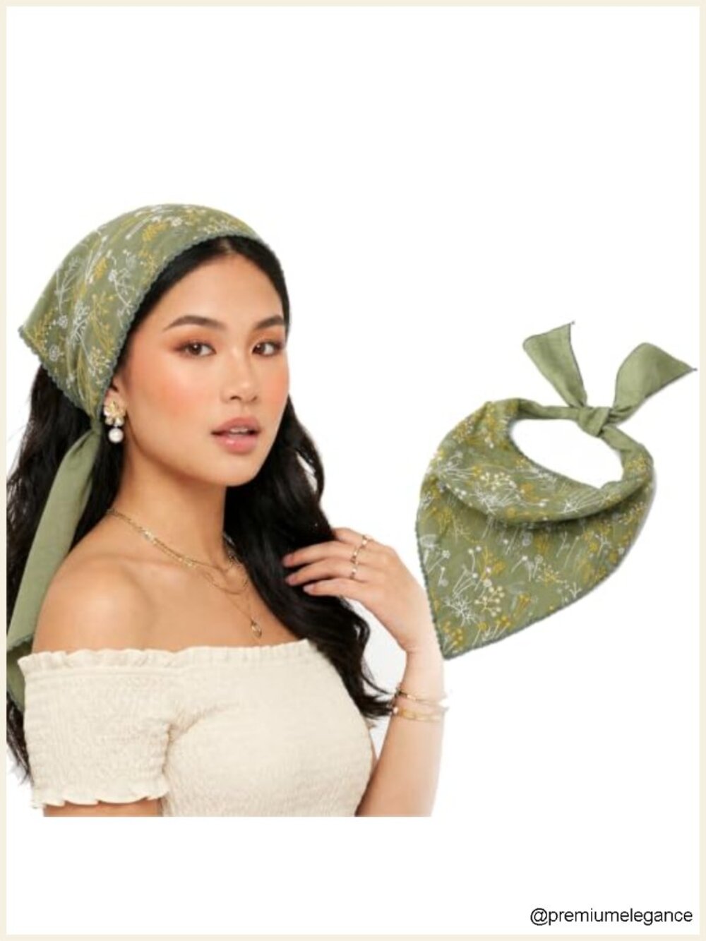 Embroidered Cotton Linen Triangle Head Scarf with Ties